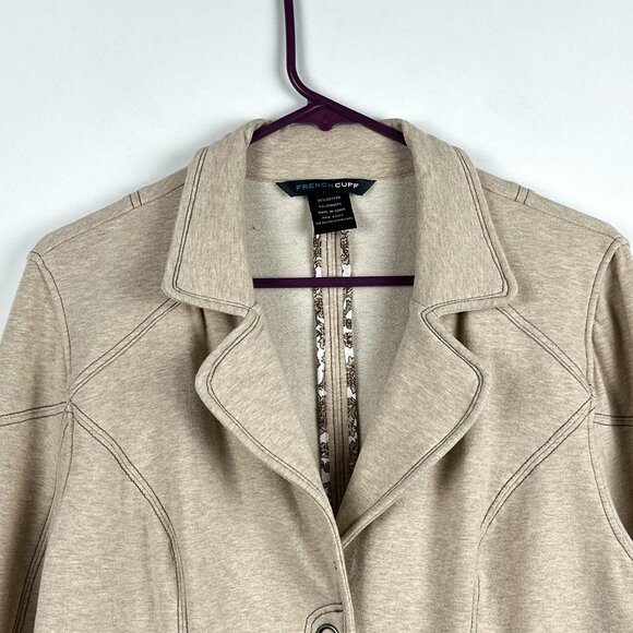 French Cuff Oatmeal Knit Blazer Jacket XL - Grommet Snap Stretch Cotton Spandex - Picture 2 of 13